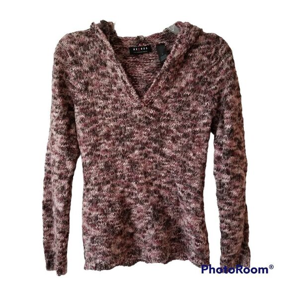 Axcess Pull-Over V-Neck Knit Winter Sweater with Hood Pink and Brown Size Medium - Picture 1 of 16